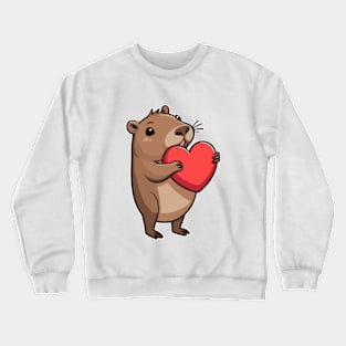 Funny Capybara with Heart Crewneck Sweatshirt